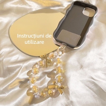 Lanyard pentru telefon cu design fundă din mărgele, lucrat manual, material plastic, șnur poliester, cataramă metalică, marcă 888888