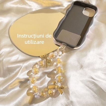 Lanyard pentru telefon cu design fundă din mărgele, lucrat manual, material plastic, șnur poliester, cataramă metalică, marcă 888888