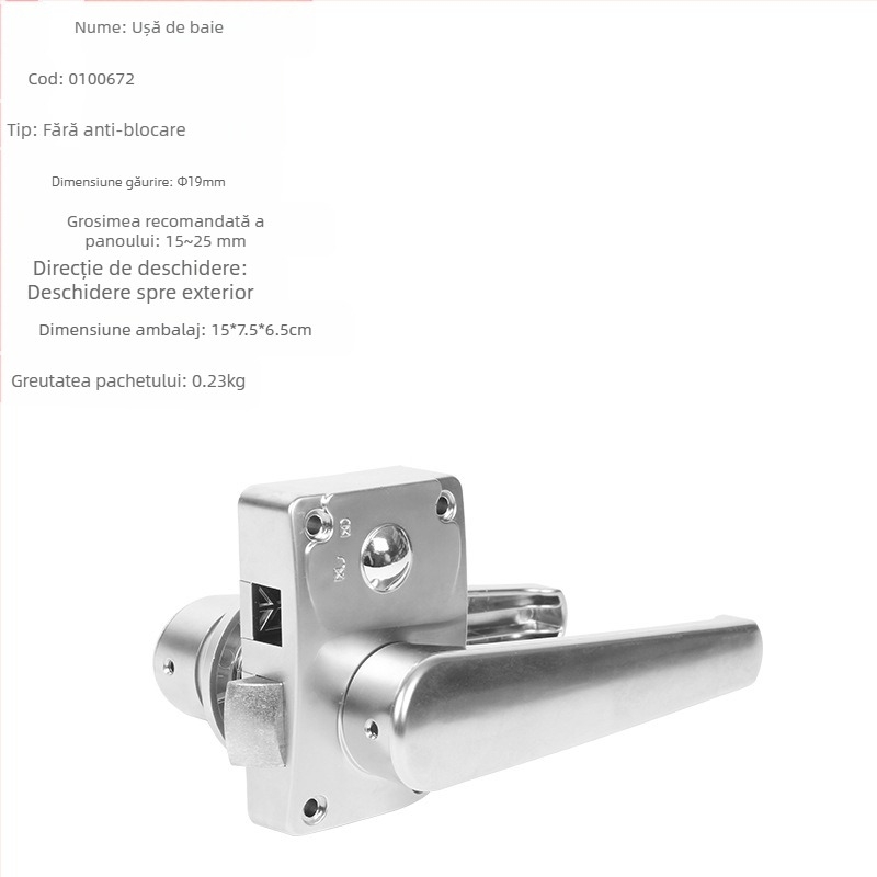 Încuietoare pentru mânerul ușii de baie pentru RV/trailer — mâner ușă auto, ABS + electroplacare, Modelul 010, cilindru din aliaj de zinc