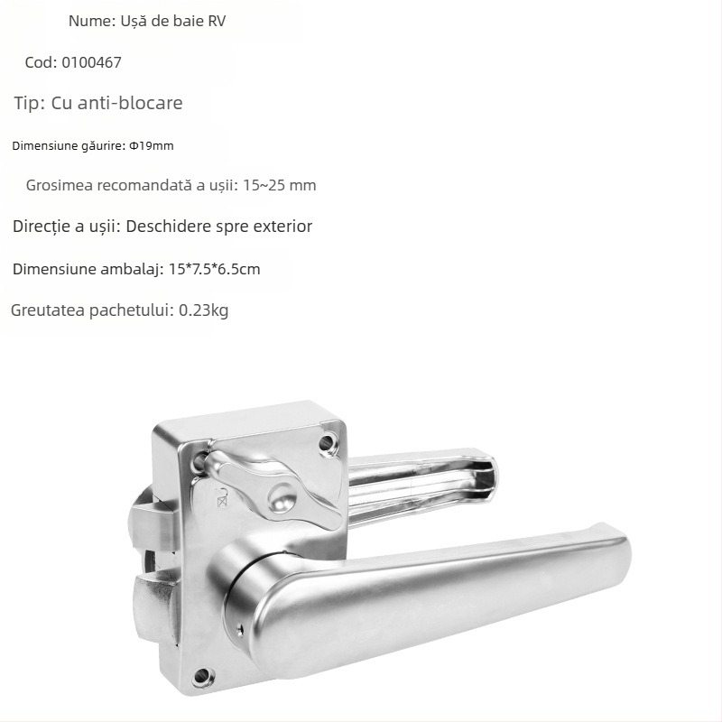 Încuietoare pentru mânerul ușii de baie pentru RV/trailer — mâner ușă auto, ABS + electroplacare, Modelul 010, cilindru din aliaj de zinc