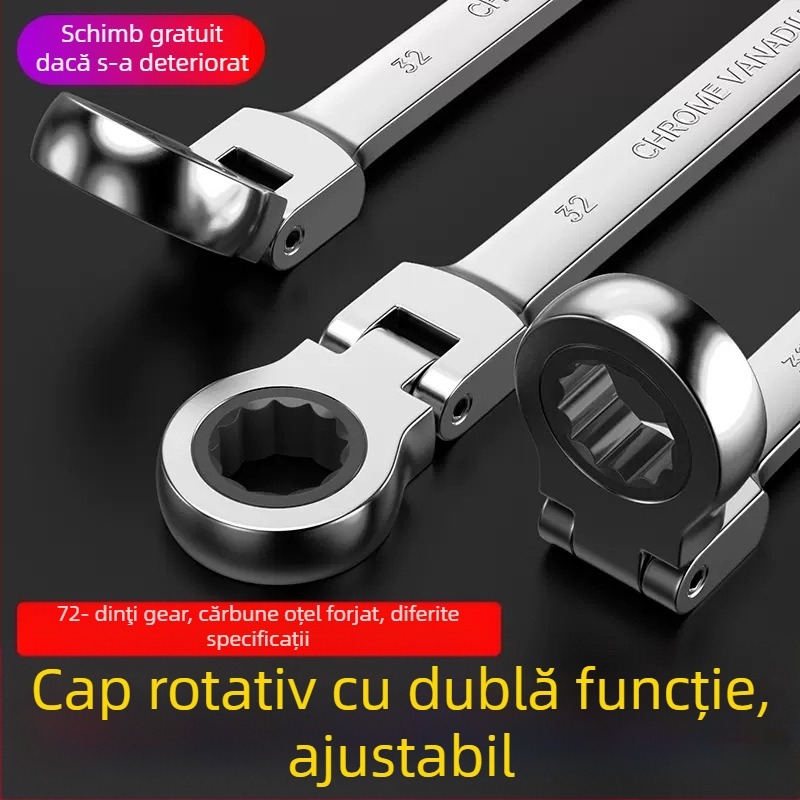 Set de chei cu cap mobil, 12 piese, finisaj cromat, oțel crom-vanadiu, mecanism 72 dinți