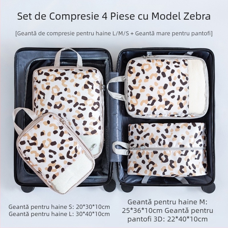 Set de depozitare pentru călătorii, 4 piese, imprimeu, material PP, pentru organizarea hainelor