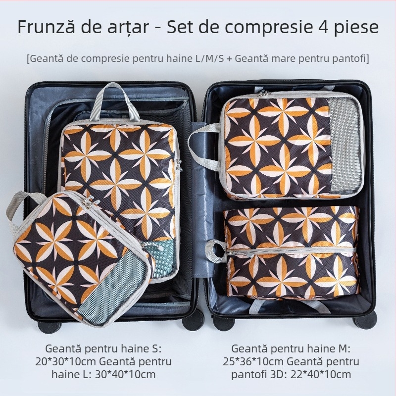 Set de depozitare pentru călătorii, 4 piese, imprimeu, material PP, pentru organizarea hainelor