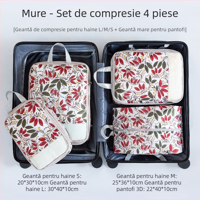 Set de depozitare pentru călătorii, 4 piese, imprimeu, material PP, pentru organizarea hainelor