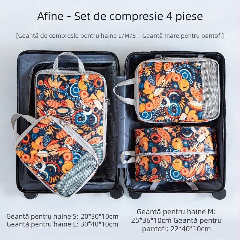 Set de depozitare pentru călătorii, 4 piese, imprimeu, material PP, pentru organizarea hainelor