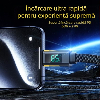 Cablu de date 4 în 1 cu afișaj digital pentru iPhone și Huawei Mate70, Lightning și USB-C, încărcare rapidă PD 100W, aliaj de zinc