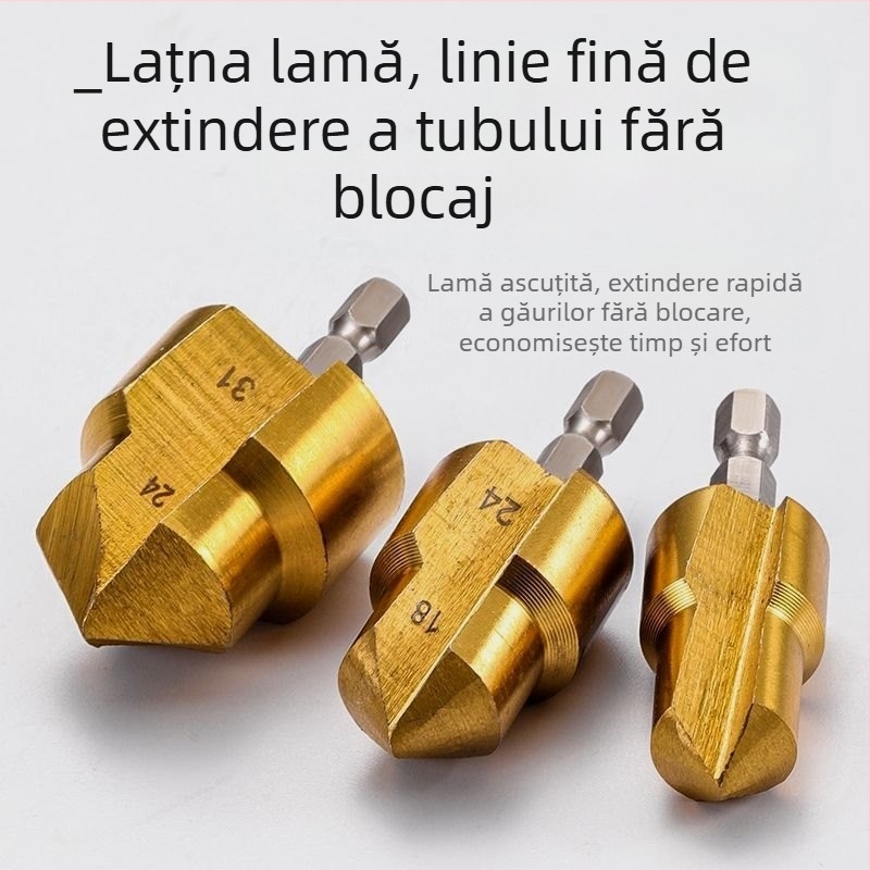 Burghiu hexagonal pentru extinderea găurilor în conducte PPR, unealtă de debavare și burghiu în trepte pentru lemn