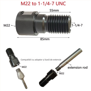 Adaptor rhinestone ZUXLA: M22 la 1-1/4-7 şi M16 la 1-1/4-7, material 40Cr, marcă ZUXLA