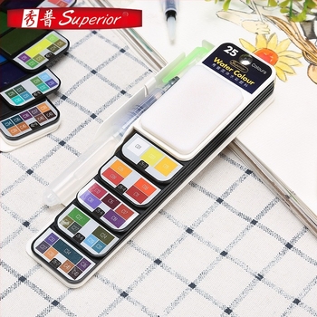 Set gouache solid cu paletă pliabilă, transparentă, în formă de evantai, în cutie, pentru acuarelă, capacitate 5