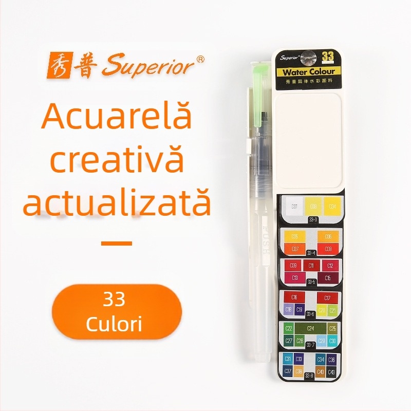 Set gouache solid cu paletă pliabilă, transparentă, în formă de evantai, în cutie, pentru acuarelă, capacitate 5