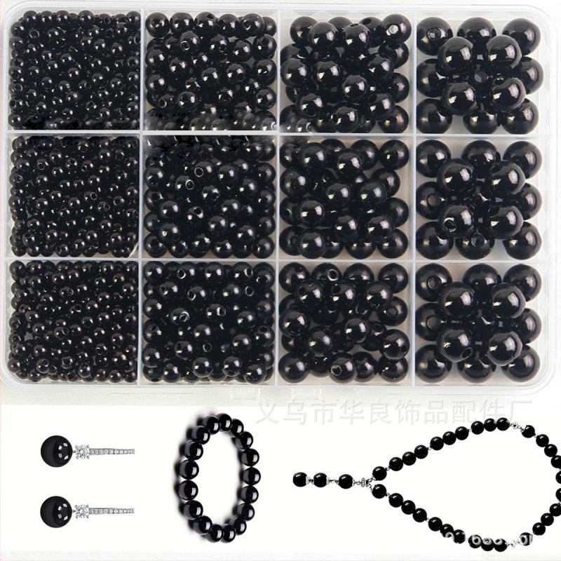 DIY set de mărgele pentru brățară și colier — 1320 piese, diametre 4/6/8/10 mm, perle ABS imitatie, off-white / alb pur, cutie cu 12 compartimente