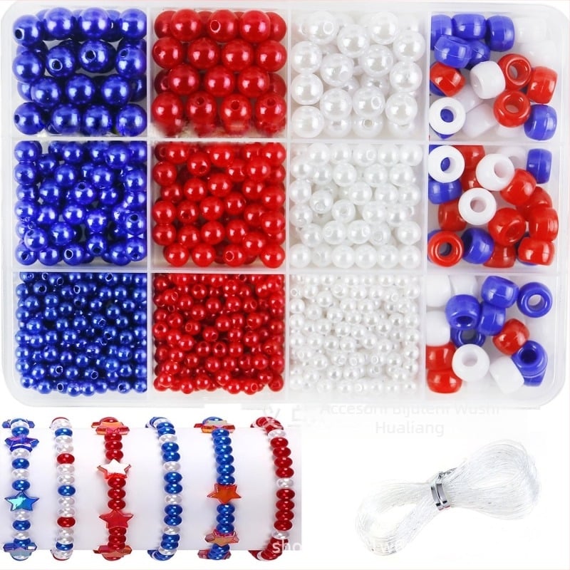 DIY set de mărgele pentru brățară și colier — 1320 piese, diametre 4/6/8/10 mm, perle ABS imitatie, off-white / alb pur, cutie cu 12 compartimente