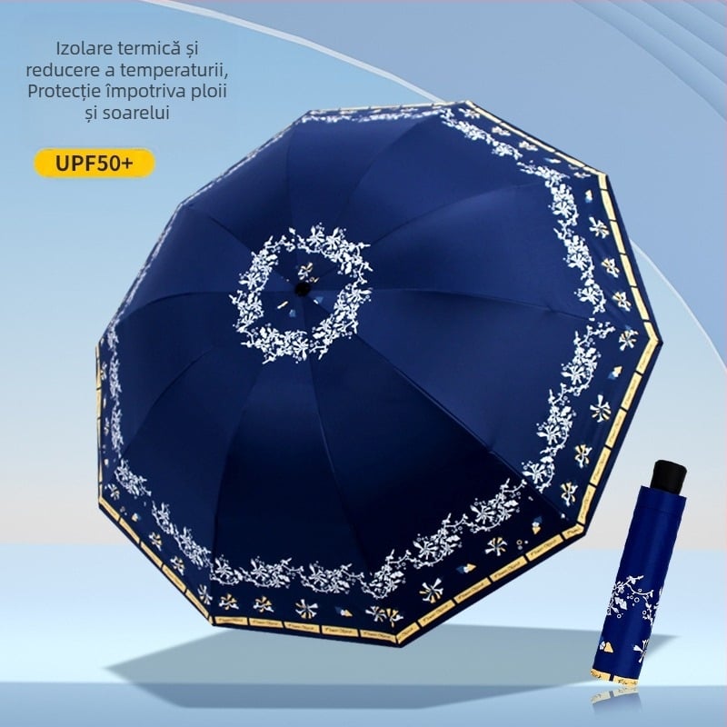 Umbrelă de soare Ruoyu, cu 10 brațe din oțel, UPF > 50, țesătură 190T cu strat vinilat, deschidere/închidere manuală, pliabilă