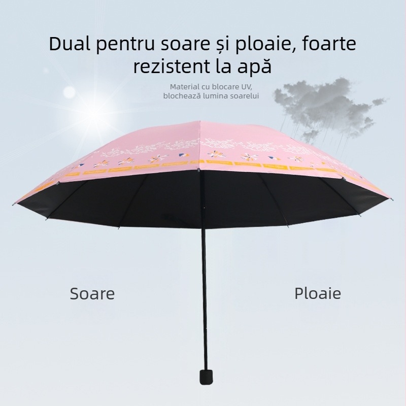 Umbrelă de soare Ruoyu, cu 10 brațe din oțel, UPF > 50, țesătură 190T cu strat vinilat, deschidere/închidere manuală, pliabilă