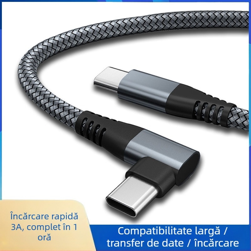 Cablu Type-C din nylon tricotat pentru încărcare rapidă, 60W, pentru tablete, computere și telefoane mobile