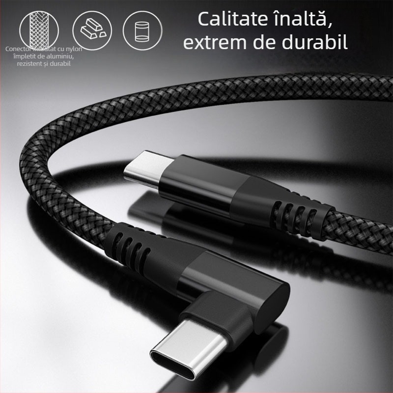 Cablu Type-C din nylon tricotat pentru încărcare rapidă, 60W, pentru tablete, computere și telefoane mobile