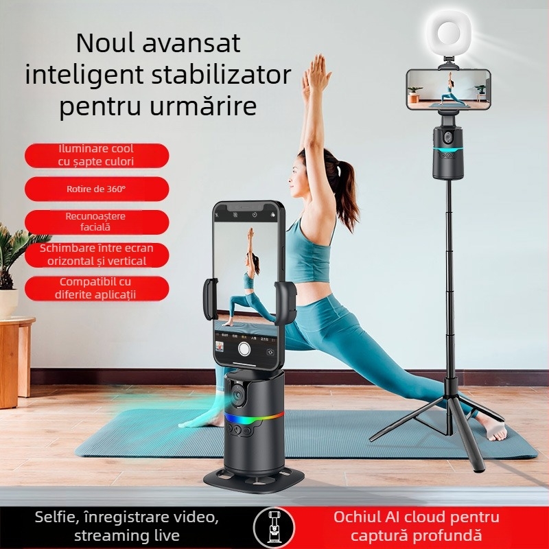 Gimbal pentru telefon cu AI urmărire automată, 360° panoramă și înclinare, 220 g, stabilizator pentru vlog interior/exterior