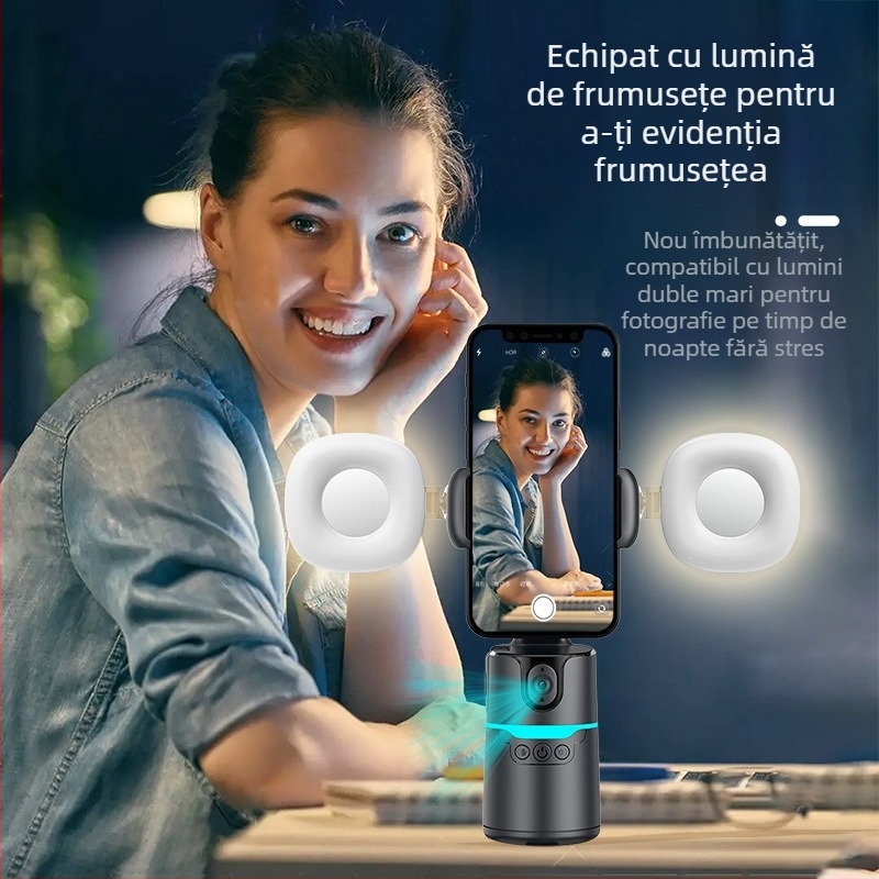 Gimbal pentru telefon cu AI urmărire automată, 360° panoramă și înclinare, 220 g, stabilizator pentru vlog interior/exterior