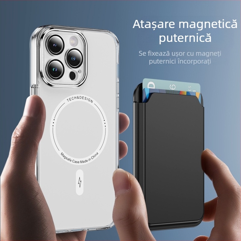 Yisimei Suport magnetic pentru carduri pentru telefoane cu încărcare wireless – sloturi dual pentru carduri, husă TPU
