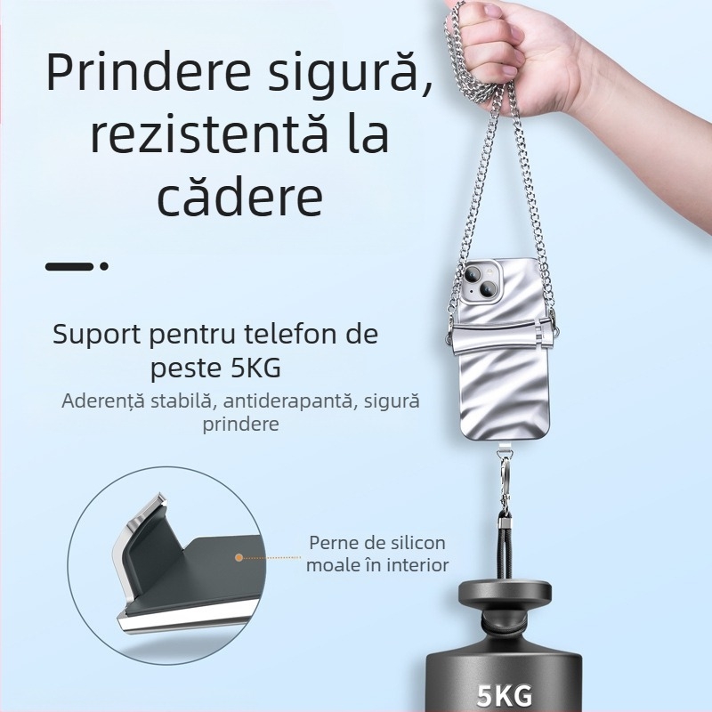 Lanyard pentru telefon mobil, șnur metalic, reglabil, cu finisaj electroplacat, unisex