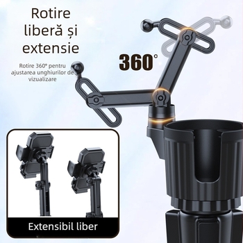 Suport pentru telefon pentru suportul de pahare al mașinii, cu braț pliabil, 2 în 1 pentru navigație