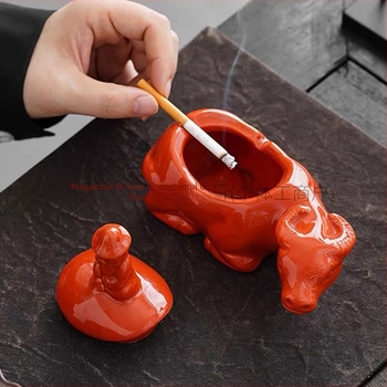 Cenicieră ceramică în formă de crab cu capac, decor tea-pet pentru birou și casă, stil chinezesc
