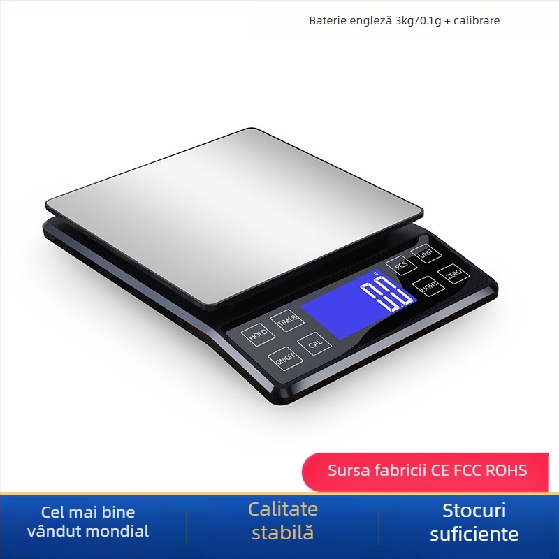 Cântar digital de bucătărie din oțel inoxidabil, capacitate 10 kg, model DH-307, electronic, alimentare USB cu baterii AAA, multifuncțional.