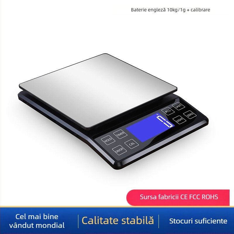 Cântar digital de bucătărie din oțel inoxidabil, capacitate 10 kg, model DH-307, electronic, alimentare USB cu baterii AAA, multifuncțional.