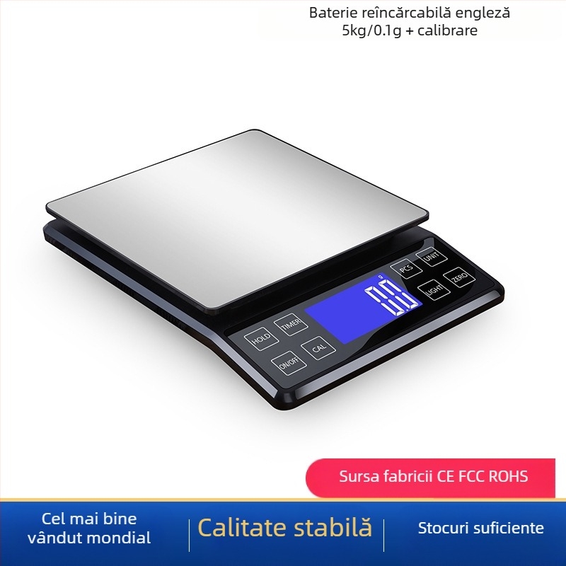 Cântar digital de bucătărie din oțel inoxidabil, capacitate 10 kg, model DH-307, electronic, alimentare USB cu baterii AAA, multifuncțional.