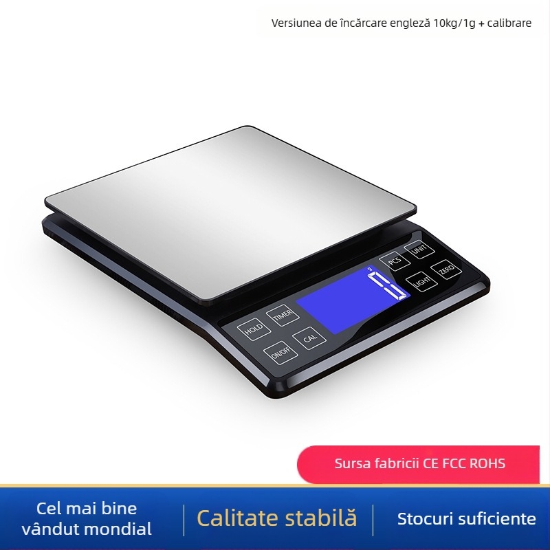 Cântar digital de bucătărie din oțel inoxidabil, capacitate 10 kg, model DH-307, electronic, alimentare USB cu baterii AAA, multifuncțional.