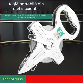 Bandă metrică cu cadru din oțel inox, pentru măsurări pe șantier, cu atașament la rack