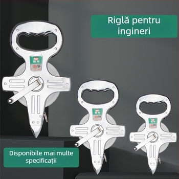 Bandă metrică cu cadru din oțel inox, pentru măsurări pe șantier, cu atașament la rack