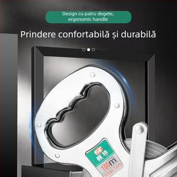 Bandă metrică cu cadru din oțel inox, pentru măsurări pe șantier, cu atașament la rack