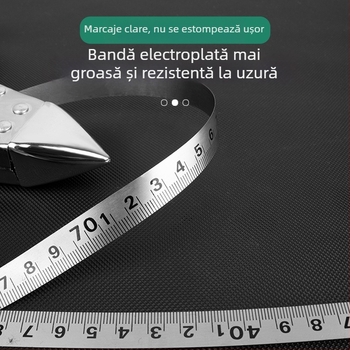 Bandă metrică cu cadru din oțel inox, pentru măsurări pe șantier, cu atașament la rack