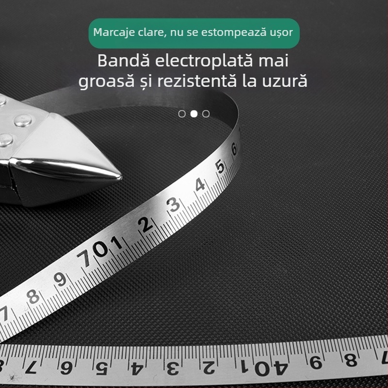 Bandă metrică cu cadru din oțel inox, pentru măsurări pe șantier, cu atașament la rack