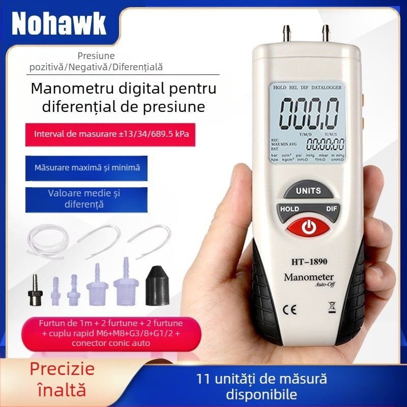 Xinsite HT-1890 Manometru diferențial, Digital micro-diferențial, pentru reparații auto, manometru vacuum