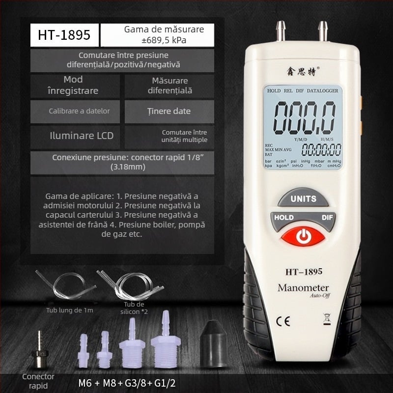 Xinsite HT-1890 Manometru diferențial, Digital micro-diferențial, pentru reparații auto, manometru vacuum