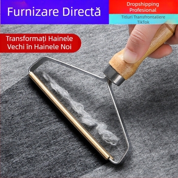 Îndepărtător dublu pentru paltoane cu mâner din lemn – dispozitiv manual pentru îndepărtarea părului de pe lână, paltoane și covoare