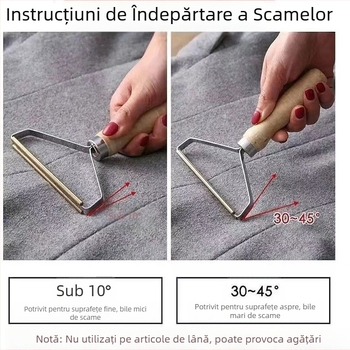 Îndepărtător dublu pentru paltoane cu mâner din lemn – dispozitiv manual pentru îndepărtarea părului de pe lână, paltoane și covoare
