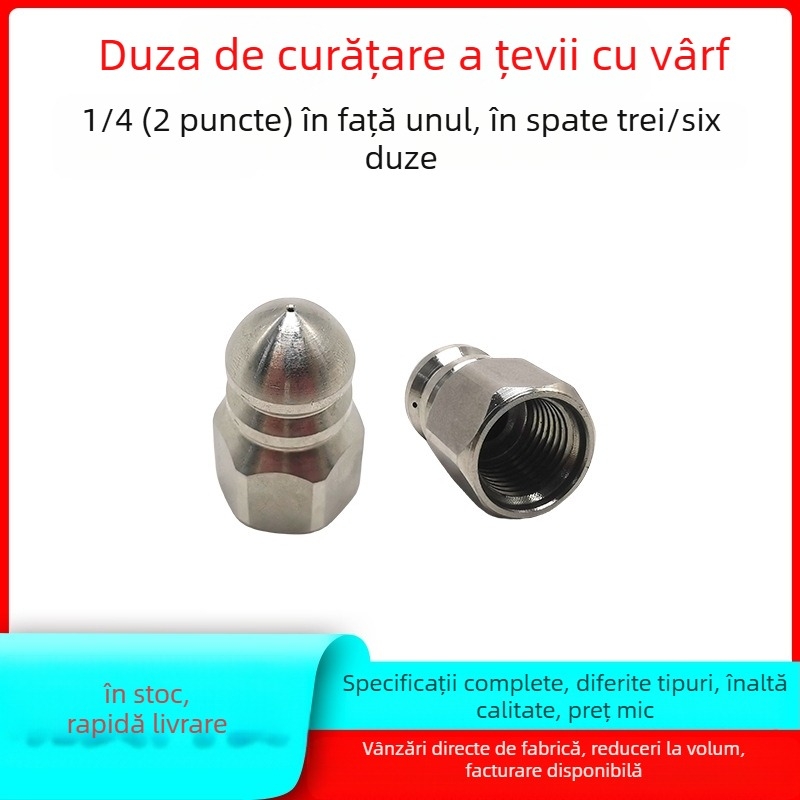 Duza din oțel inoxidabil pentru curățarea conductelor de canalizare, filet interior, 6 găuri, cap de spălare ascuțit
