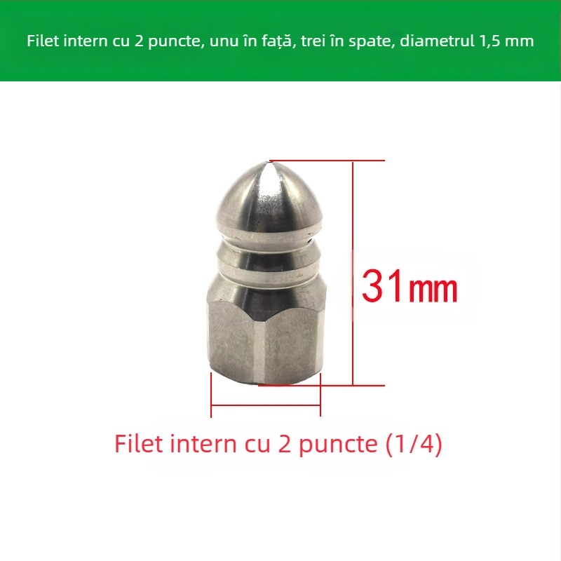 Duza din oțel inoxidabil pentru curățarea conductelor de canalizare, filet interior, 6 găuri, cap de spălare ascuțit