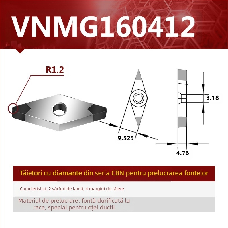 Lamă CNC pentru strunjire CBN VNMG160404/08/12 – unealtă de tăiere NC
