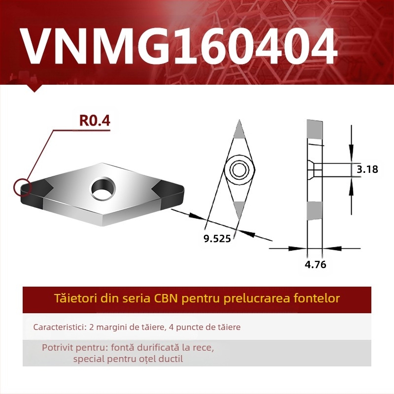 Lamă CNC pentru strunjire CBN VNMG160404/08/12 – unealtă de tăiere NC