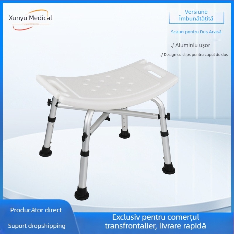 Scaun de baie pentru persoane în vârstă, rotativ, antiderapant, din aliaj de aluminiu, scaun de duș, fără pliere