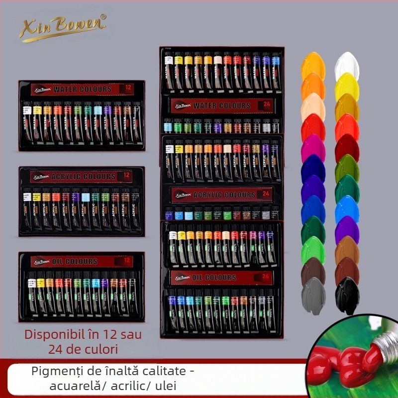 Vopsea pe bază de ulei Xinbowen în tuburi de aluminiu, cutie cu 24 de culori pentru pictură