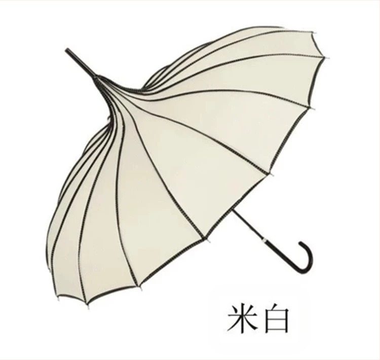 Umbrelă pagodă, ramă din oțel cu 16 arce, tijă lungă și dreaptă, deschidere și închidere manuală, țesătură 190T