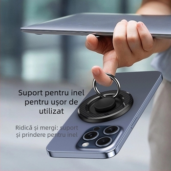 Inel magnetic MagSafe compatibil pentru telefon cu suport de birou rotativ, construcție metal-plastic, personalizabil