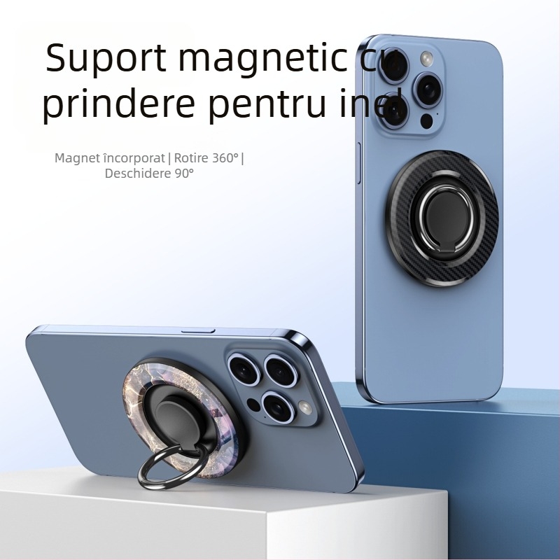 Inel magnetic MagSafe compatibil pentru telefon cu suport de birou rotativ, construcție metal-plastic, personalizabil