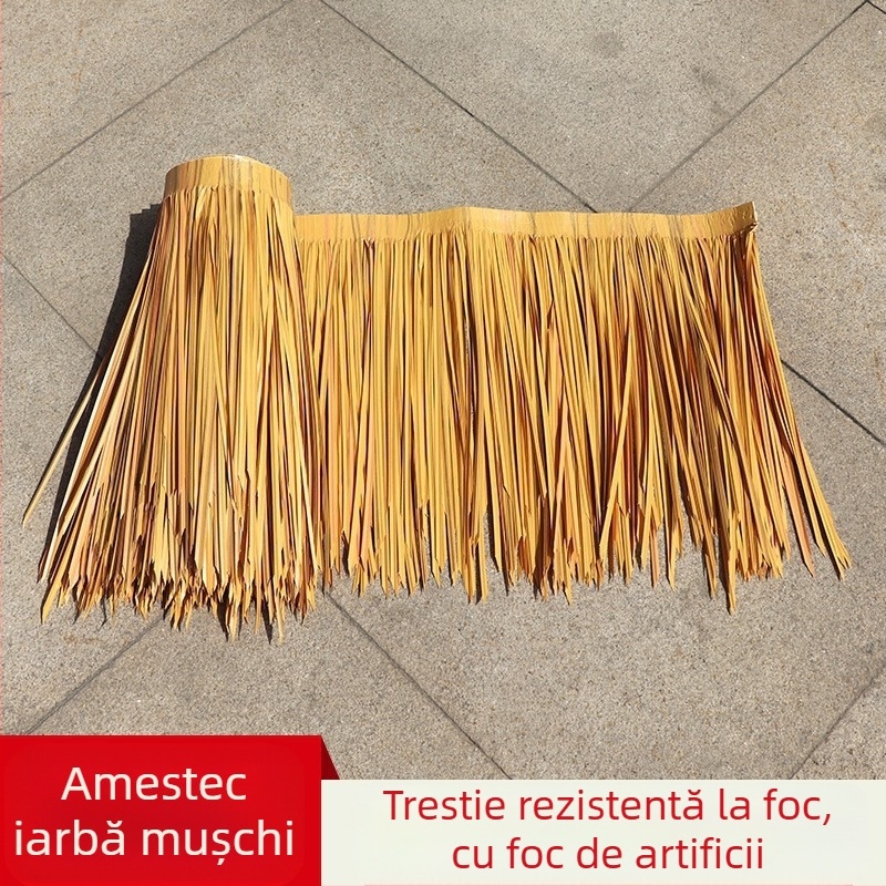 Acoperiș din țiglă de paie din PVC moale pentru decor exterior la petrecere hawaiană, personalizabil, turnare prin topire la cald într-o singură bucată, ambalat într-o pungă PP transparentă