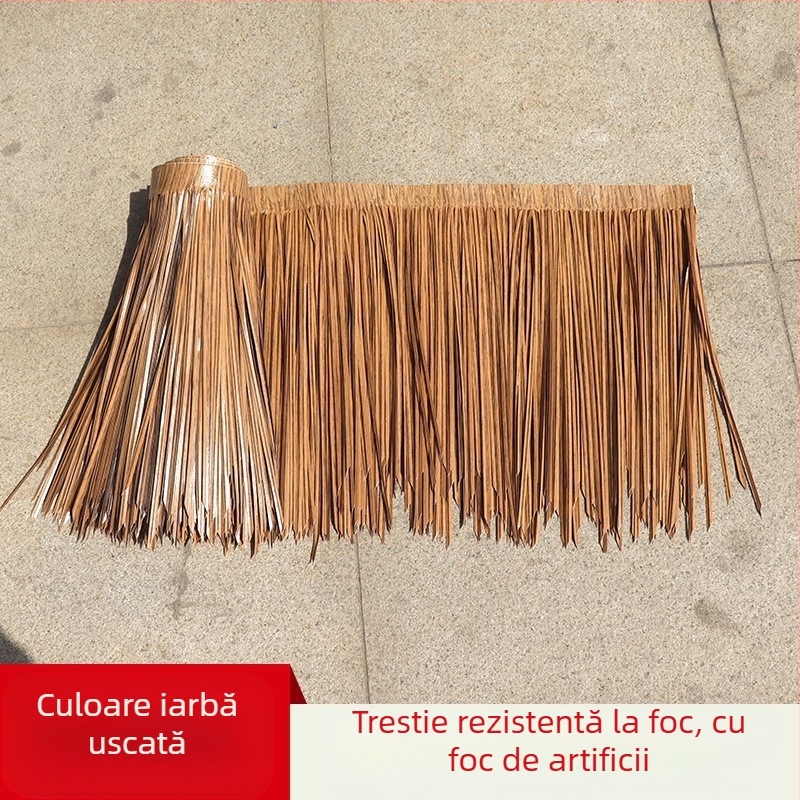 Acoperiș din țiglă de paie din PVC moale pentru decor exterior la petrecere hawaiană, personalizabil, turnare prin topire la cald într-o singură bucată, ambalat într-o pungă PP transparentă